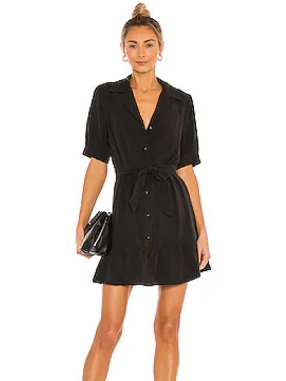 PAIGE Mayslie puff-Sleeve Button Shirt Dress with Tie Waist